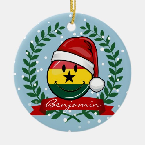 Jolly Ghanian Flag Christmas Style Ceramic Ornament