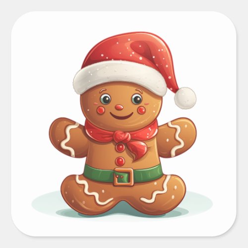 Jolly Gingerbread Man in Holiday Attire Square Sticker