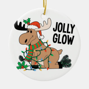 Jolly Glow Christmas Reindeer Santa Xmas Holiday Ceramic Ornament