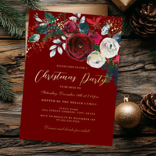 Jolly Gold Sparkle Foliage Christmas Party Foil Invitation