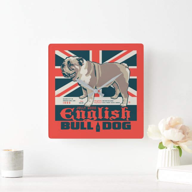 Jolly Good English Bulldog Square Wall Clock (Home)