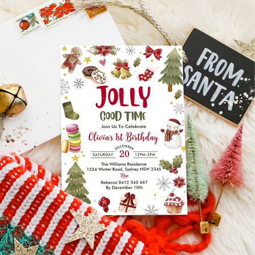 Jolly Good Time Christmas Birthday Party  Invitation