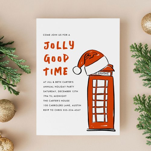 Jolly Good Time London Red Telephone Box Santa Hat Holiday Card