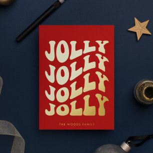 Jolly Groovy Wavy Red Christmas Gold Foil Holiday Card