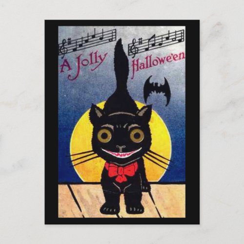 Jolly Halloween Cat and Bat Holiday Postcard