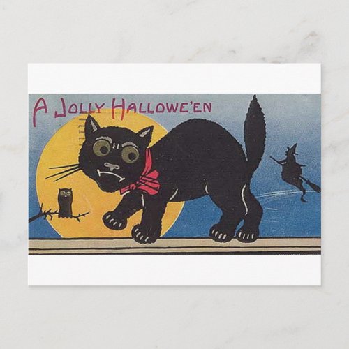 Jolly Halloween Vintage Cat Holiday Postcard