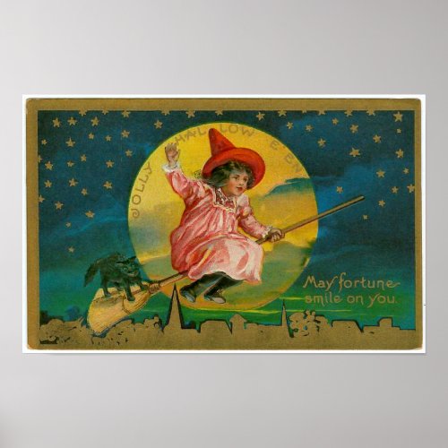 Jolly Halloween Vintage Witch Poster