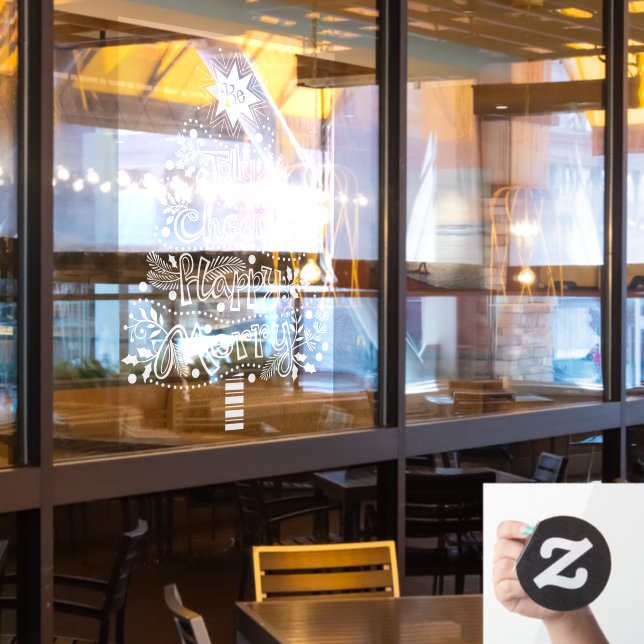 Jolly Happy Cheery Merry Christmas Tree Window Cli Cling (Restaurant Window)