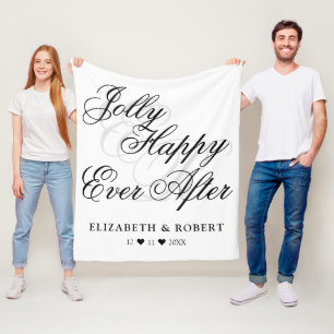 Jolly Happy Ever After White Minimalist Wedding Fleece Blanket