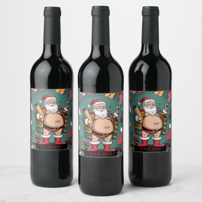 Jolly Happy Father Christmas  Wine Label (Bottles)