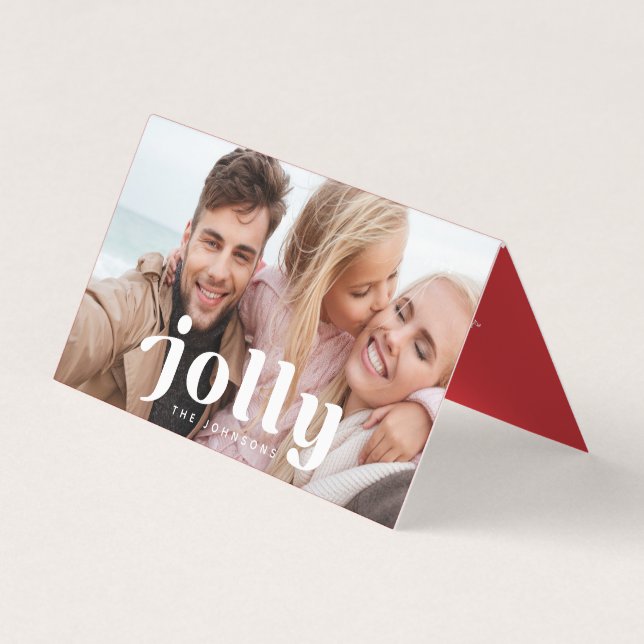Jolly Happy Holidays Modern Simple Family Photo Business Card (Front)
