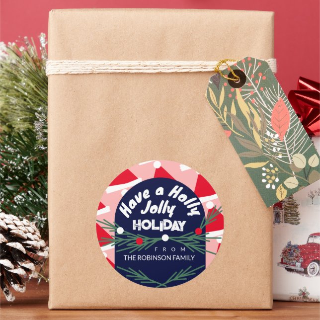 Jolly Holiday Christmas Santa Hat Classic Round Sticker (Holiday)