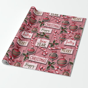 Jolly Holiday Jumble Pink Wrapping Paper