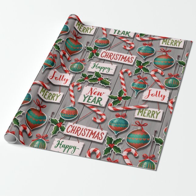 Jolly Holiday Jumble Wrapping Paper (Unrolled)