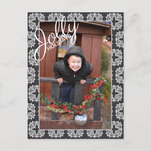 Jolly Holidays Pattern Single Photo Holiday Postcard