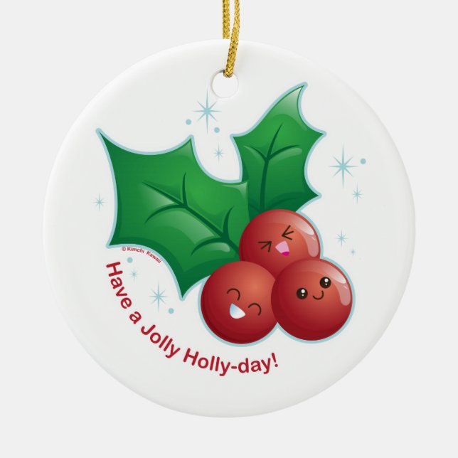 Jolly Holly Ceramic Ornament (Front)