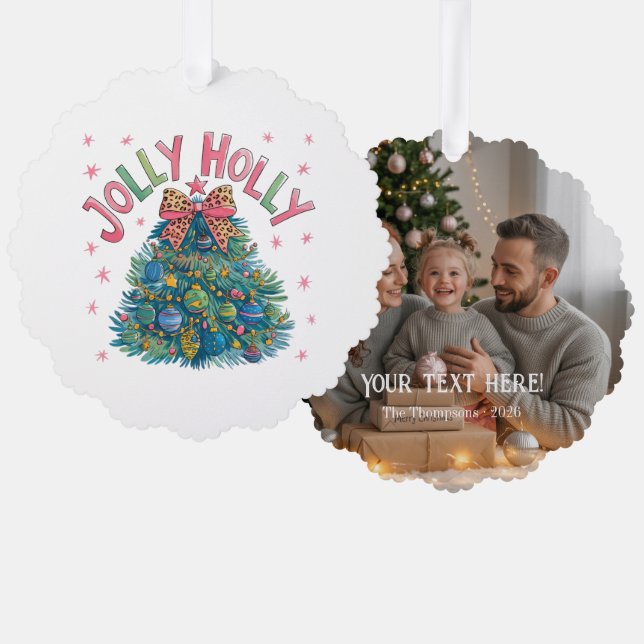 Jolly Holly Christmas Tree Photo Ornament Card (Front/Back)