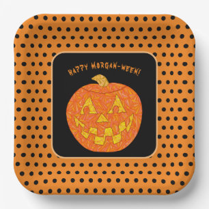 Jolly Jack O Lantern Cute Custom Happy Halloween Paper Plates
