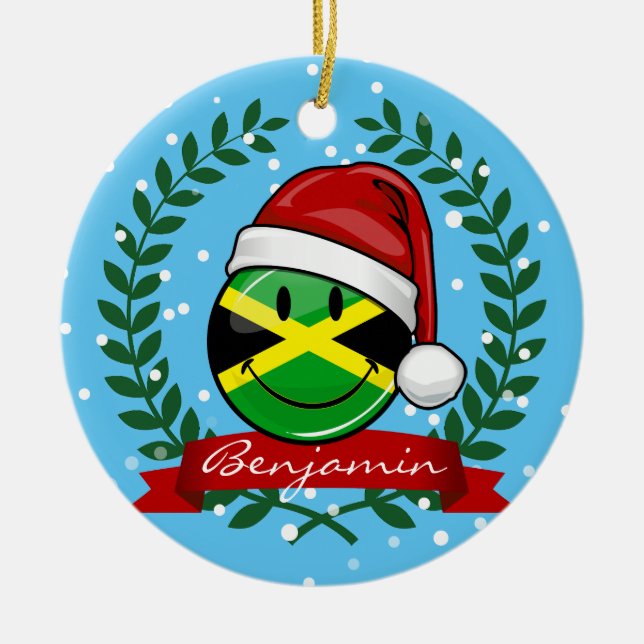 Jolly Jamaican Flag Christmas Style Ceramic Ornament (Front)