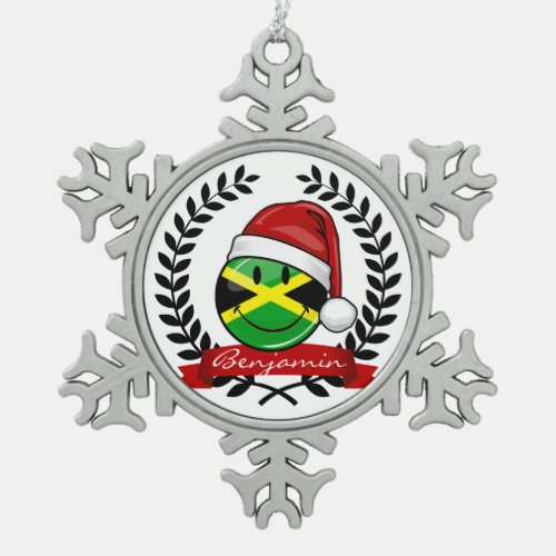 Jolly Jamaican Flag Christmas Style Snowflake Pewter Christmas Ornament