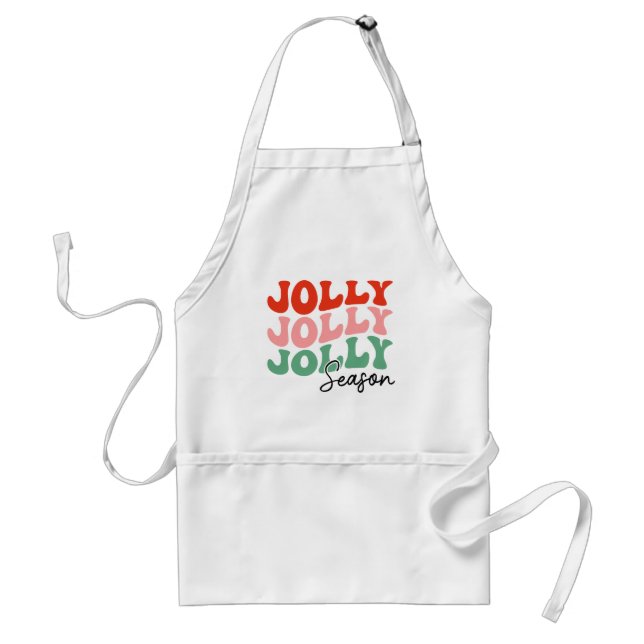 Jolly Jolly Jolly Season  Retro Holiday Typography Adult Apron (Front)