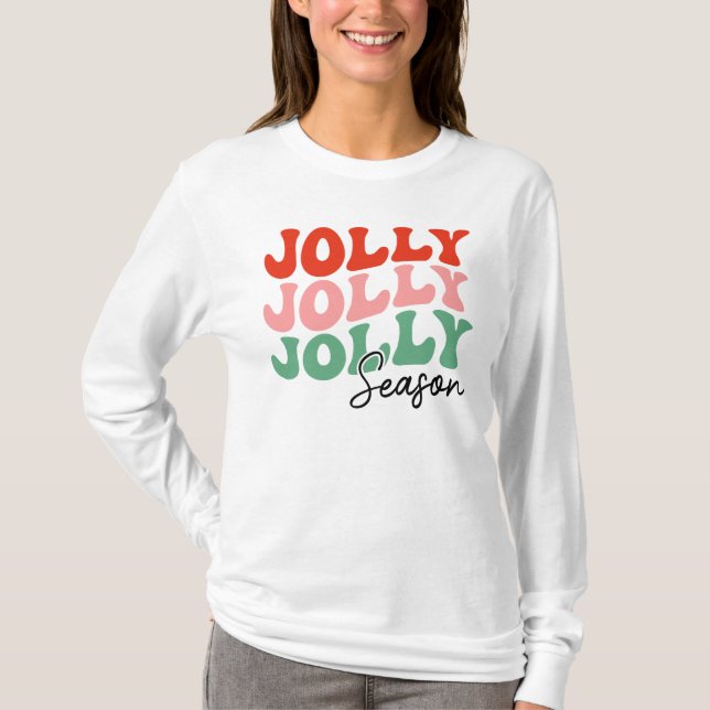 Jolly Jolly Jolly Season  Retro Holiday Typography T-Shirt (Front)