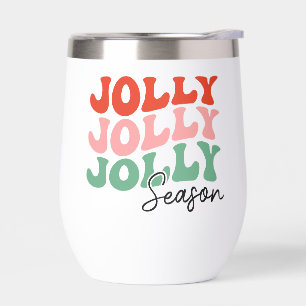 Jolly Jolly Jolly Season Retro Holiday Typography Thermal Wine Tumbler
