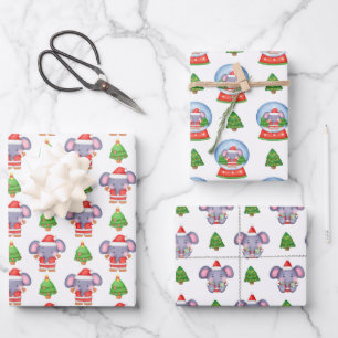 Jolly Jumbos Elephant Themed Christmas Wrapping Paper Sheets