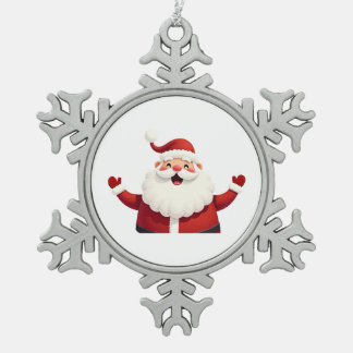 Jolly Kawaii Santa Claus Illustration Snowflake Pewter Christmas Ornament