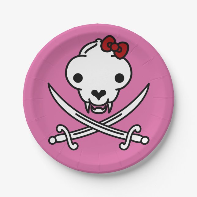 Jolly Kitty Pirate Skull and Bones Paper Plates (Front)