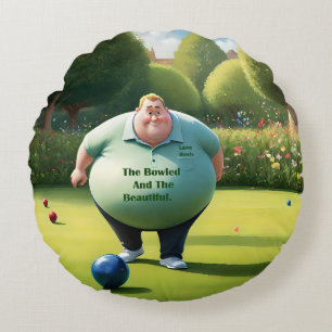 Jolly Lawn Bowler Man, Round Pillow