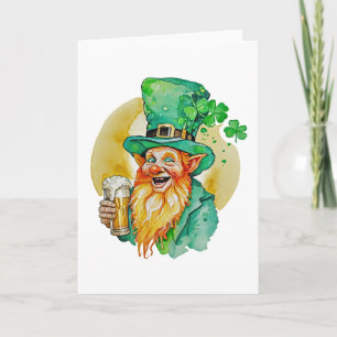Jolly Leprechaun Drinking Beer Shamrock Brew Pub  Card