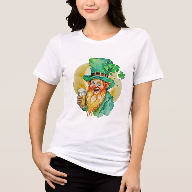 Jolly Leprechaun Drinking Beer Shamrock Brew Pub  Tri-Blend Shirt (Front)