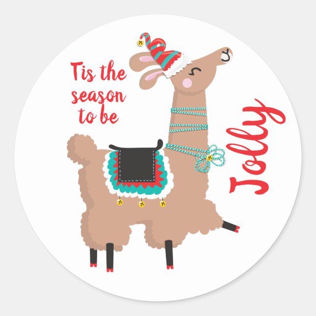Jolly Llama Holiday Christmas sticker (Front)