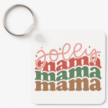 Jolly Mama Retro Groovy Christmas Holidays Keychain