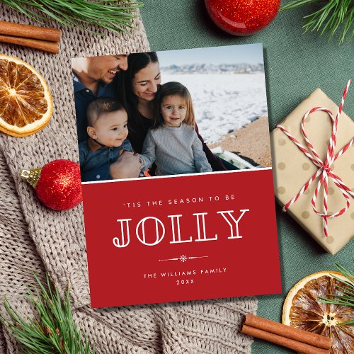 Jolly Modern Family Photo Christmas  Holiday Postcard