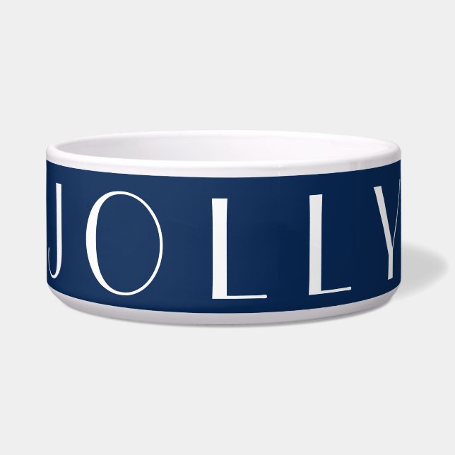 Jolly Modern Navy Typography Christmas Pet Bowl (Front)