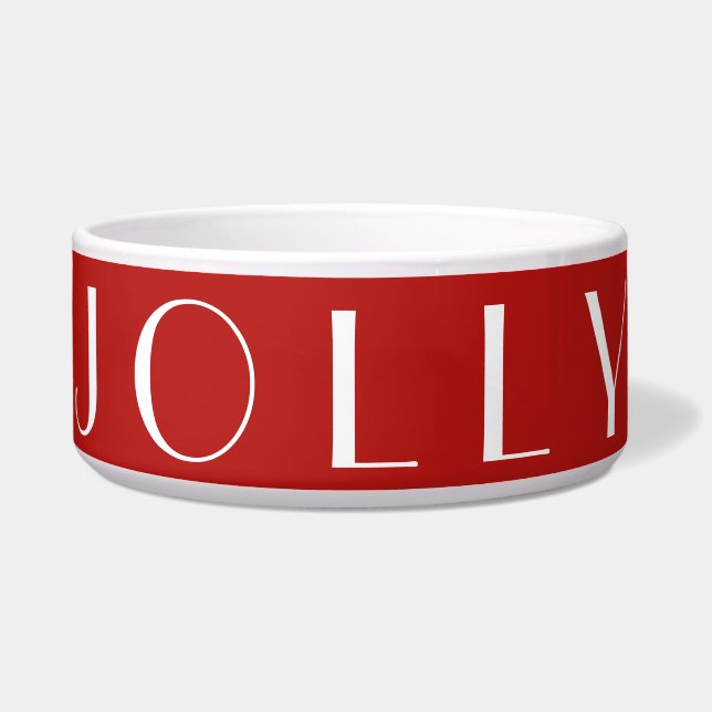 Jolly Modern Red Typography Christmas Pet Bowl (Front)