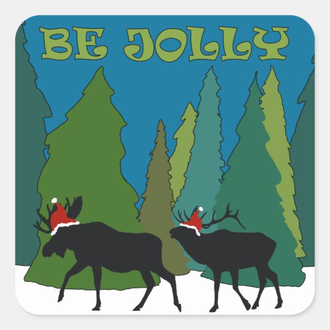 Jolly Moose and Elk Square Sticker (Front)