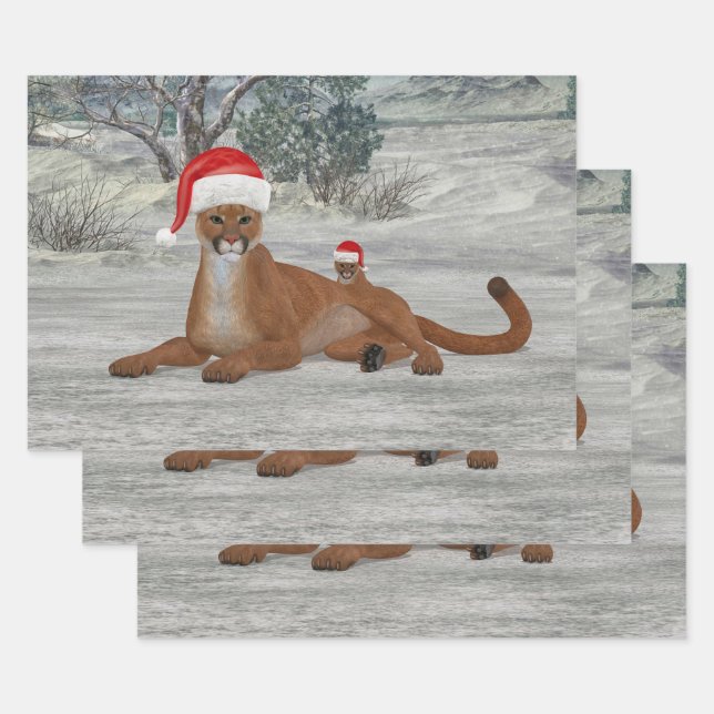 Jolly Mountain Lion With Cub Wrapping Paper Sheets (Set)