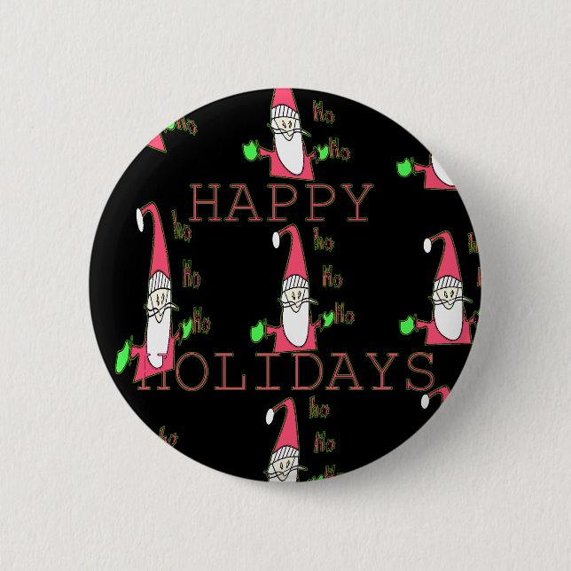 Jolly Mouse Santa: A Fun Holiday Illustration. Pinback Button (Front)