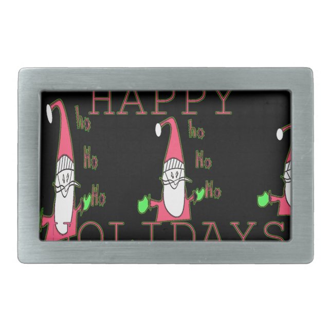 Jolly Mouse Santa: A Fun Holiday Illustration. Rectangular Belt Buckle (Front)