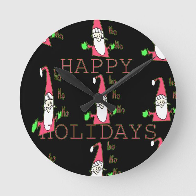 Jolly Mouse Santa: A Fun Holiday Illustration. Round Clock (Front)