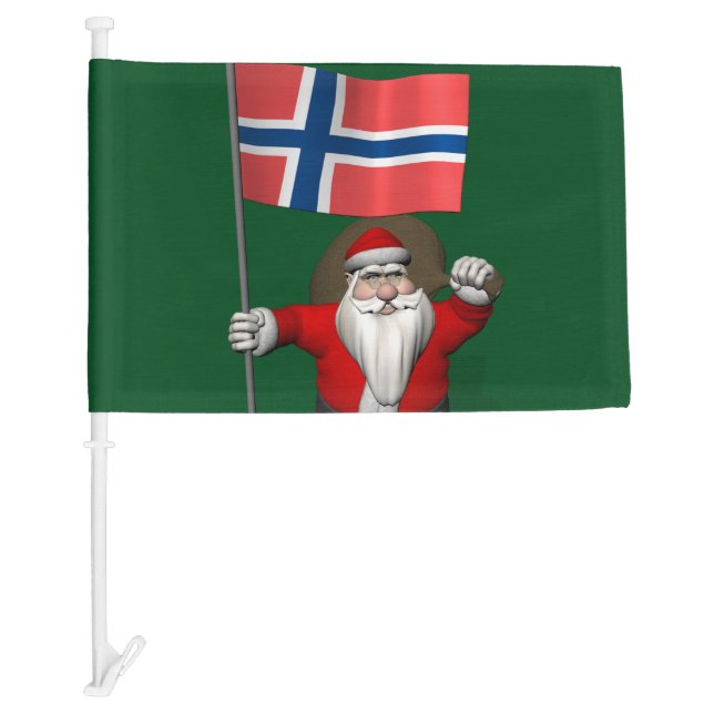 Jolly Nisse Visiting Norway Car Flag (Front)