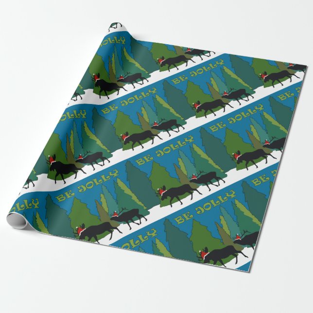 Jolly Old Moose and Elk Wrapping Paper (Unrolled)