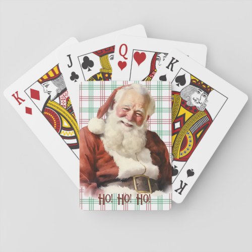 Jolly Old Saint Nick Santa Claus Plaid Background Playing Cards
