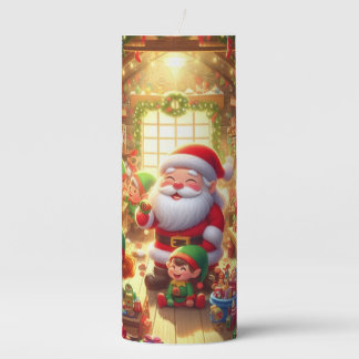 Jolly Old Saint Nickolas and His Elves on a Pillar Candle