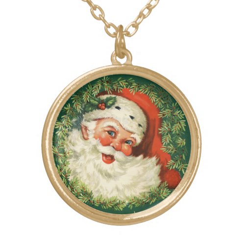 Jolly Ole St Nick Vintage Gold Plated Necklace