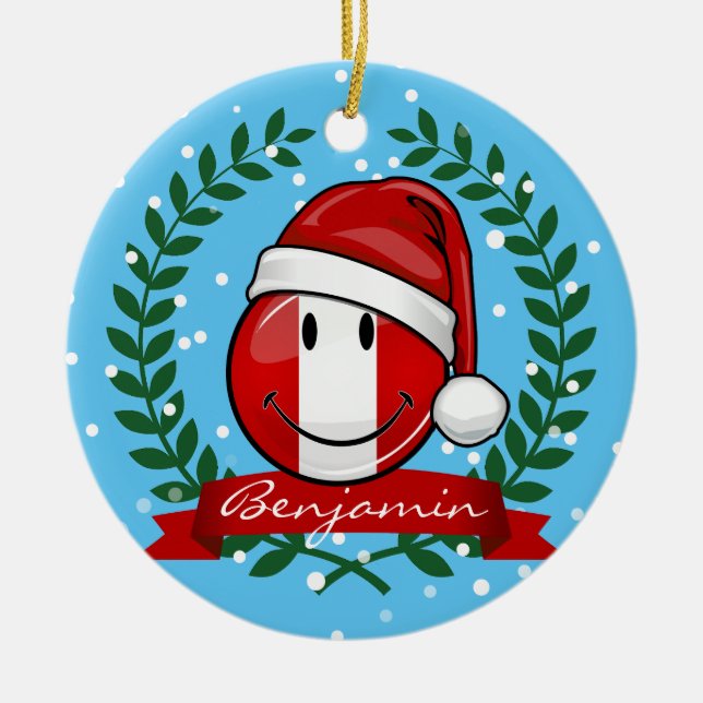 Jolly Peruvian Flag Christmas Style Ceramic Ornament (Front)