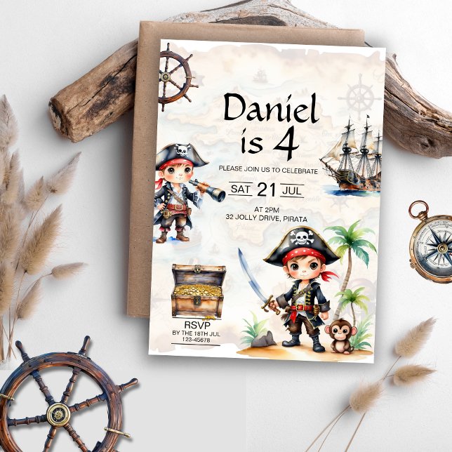 Jolly Pirates 4th Birthday Invitation (Jolly Pirates 4th Birthday Invitation)